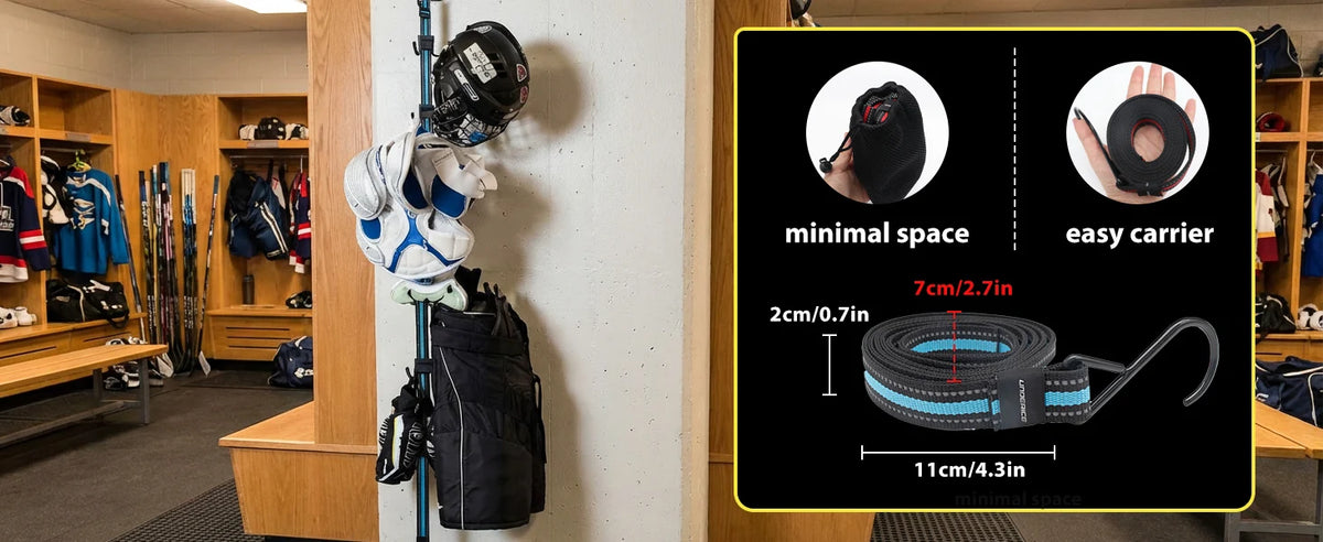 Sangle de séchage du matériel de hockey suspendu avec crochets réglables