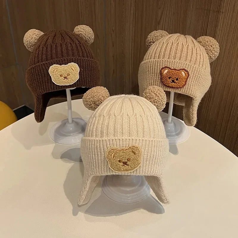Baby wool hat cute bear ear protection hat children winter thickened warm knitted Korean version of the baby hat 