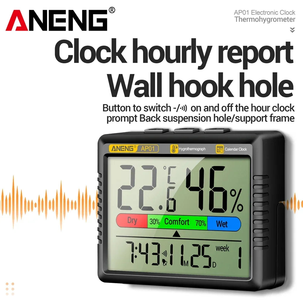 ANENG AP01 Thermo-Hygrometer and Alarm Clock