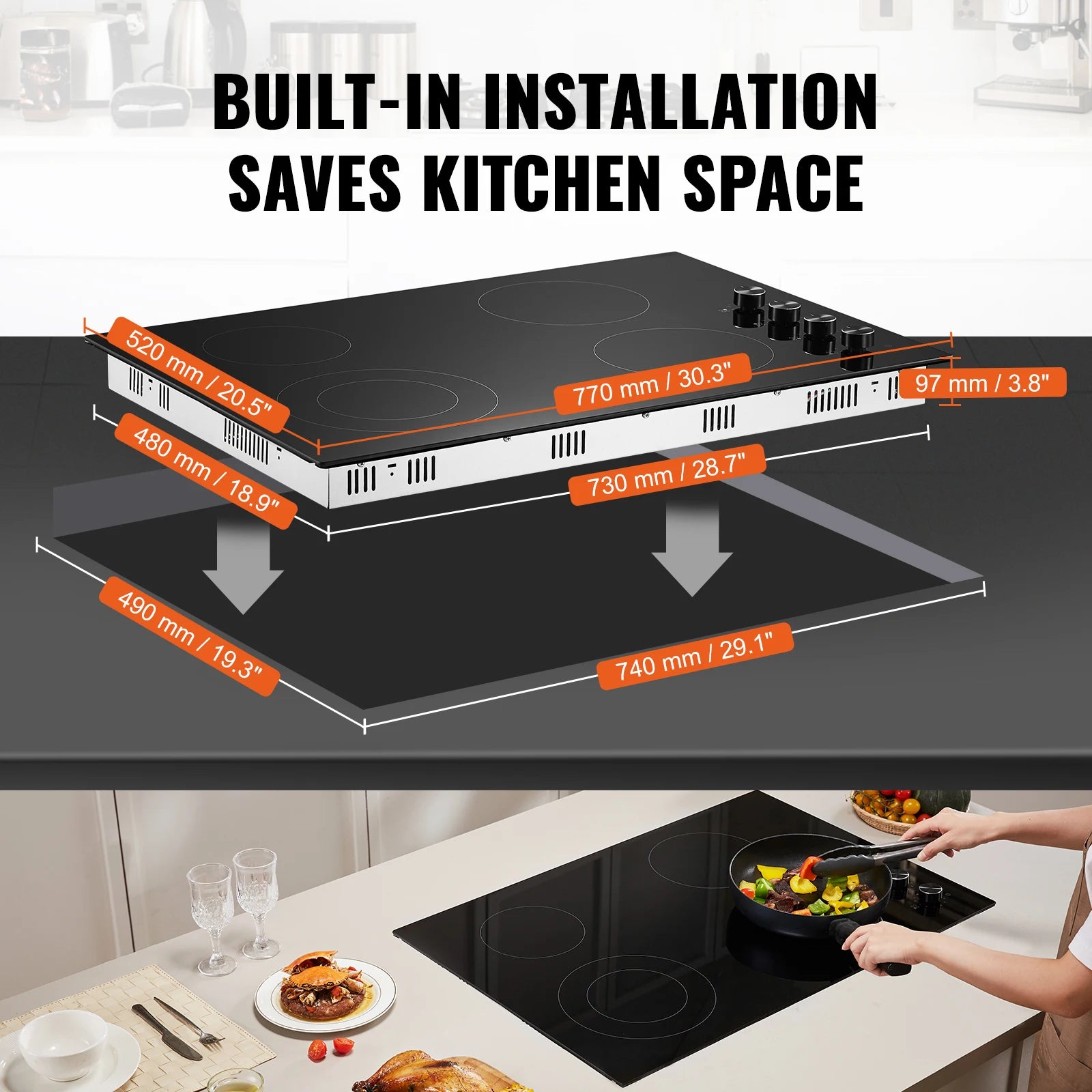 30" Electric Cooktop 4 Burner Ceramic Stove with Knob Control
