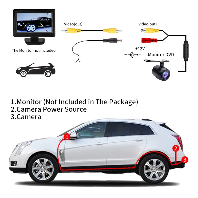 Car Reverse Camera HD Night Vision Wide Angle Rear View Parking Camera Waterproof CCD LED Auto Backup Monitor Color Image 