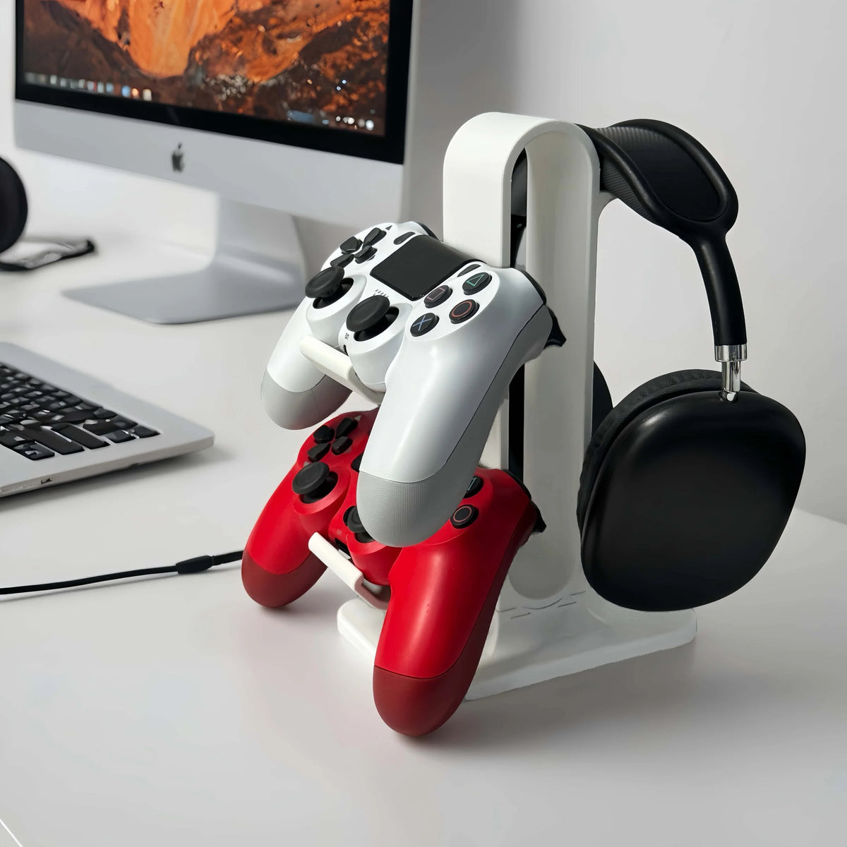 Supporto da scrivania per cuffie e due controller