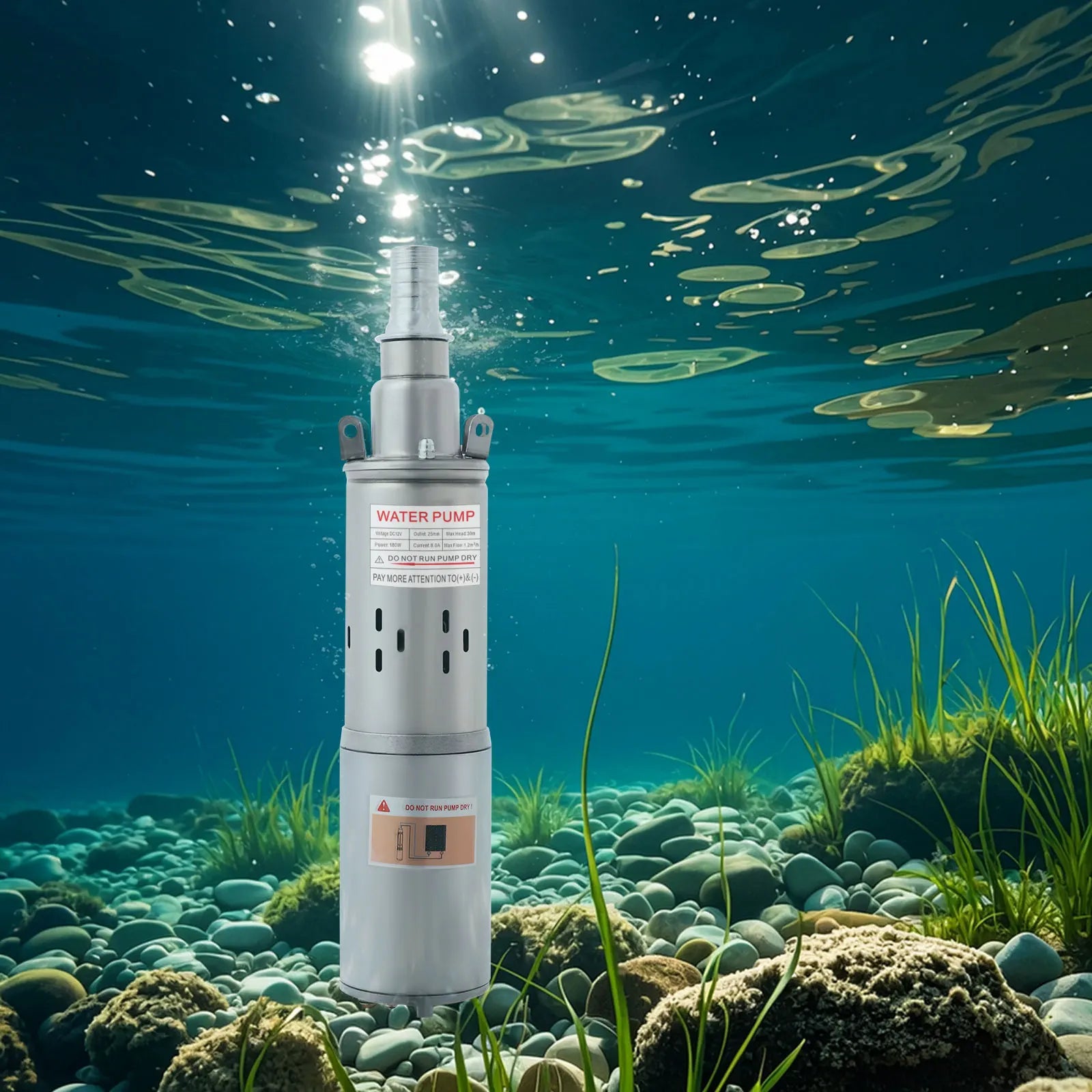 Stainless Steel 12V Submersible Water Pump 180W 263GPH 30m Lift
