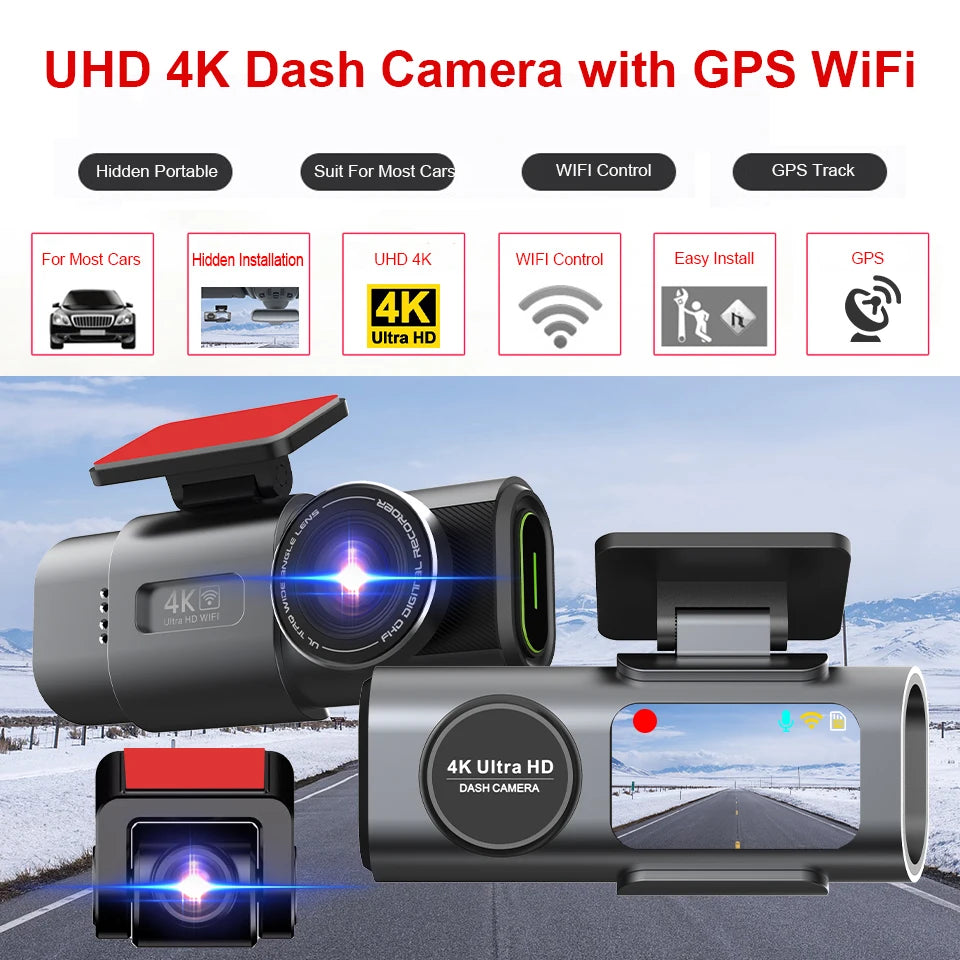 Dash Cam 4K GPS WIFI APP 24H Night Vision Mini Optional Rear Lens Dashcam Car DVR Video Recorder Camera For Car Black Box 
