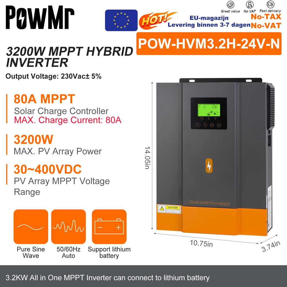 PowMr Inverter Solare Ibrido 3,2KW 24V con MPPT 80A e WiFi