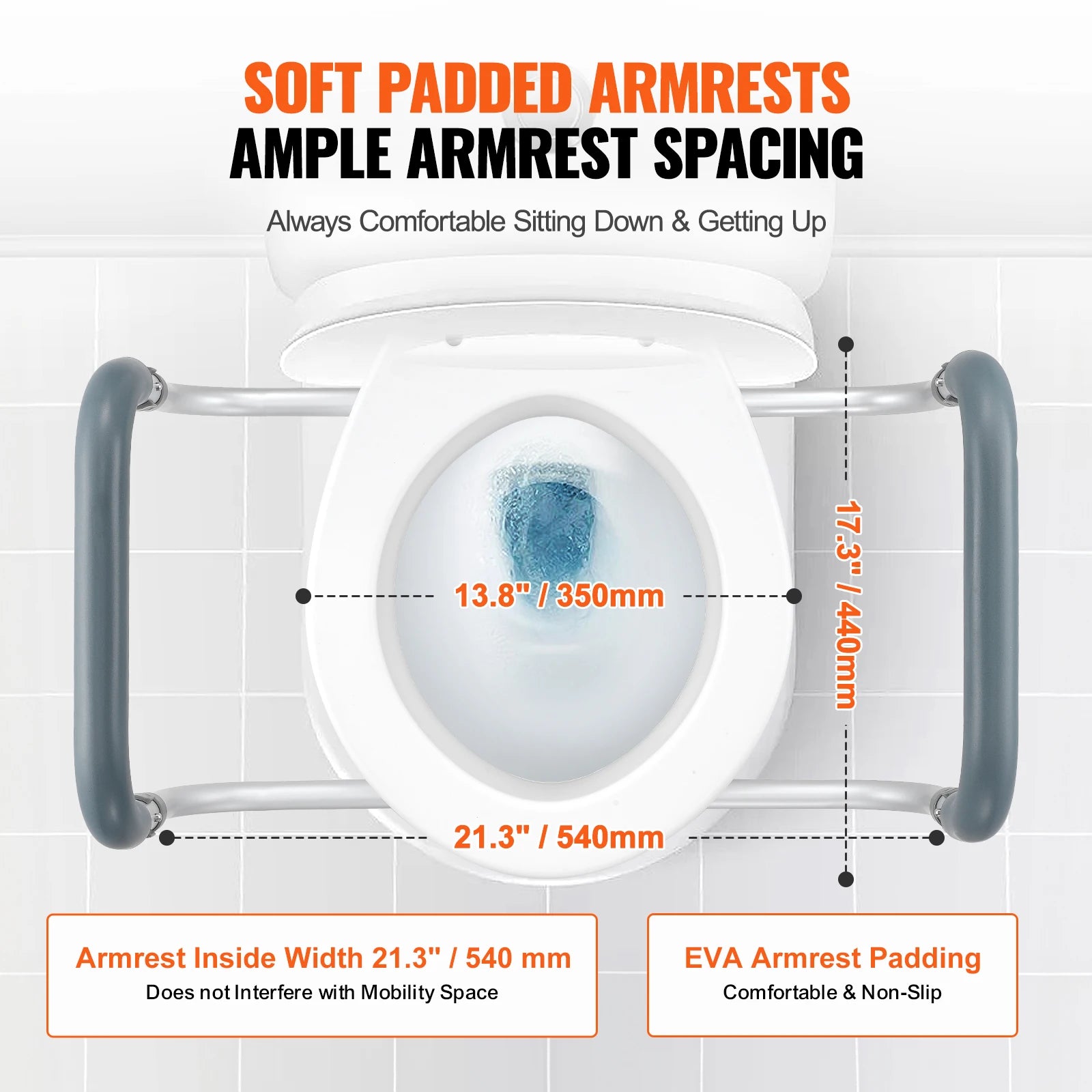SucceBuy Raised Toilet Seat 3.5" Height Raised 300 lbs Weight Capacity  for  Standard Round Durable  Toilet Aluminum Handrail