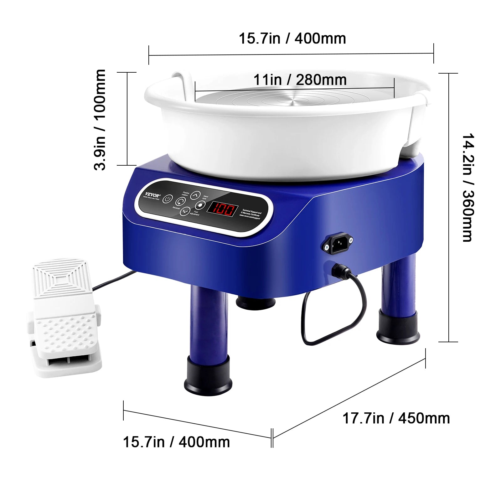 11-Inch Electric Pottery Wheel 450W with Foot Pedal Control