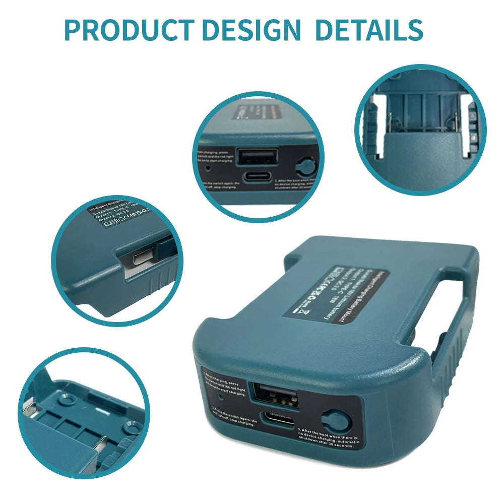 USB Charger Adapter for Makita 18V/40V Battery with USB & Type-C Fast Charging Power Wheel Adapter Charger (No Battery)