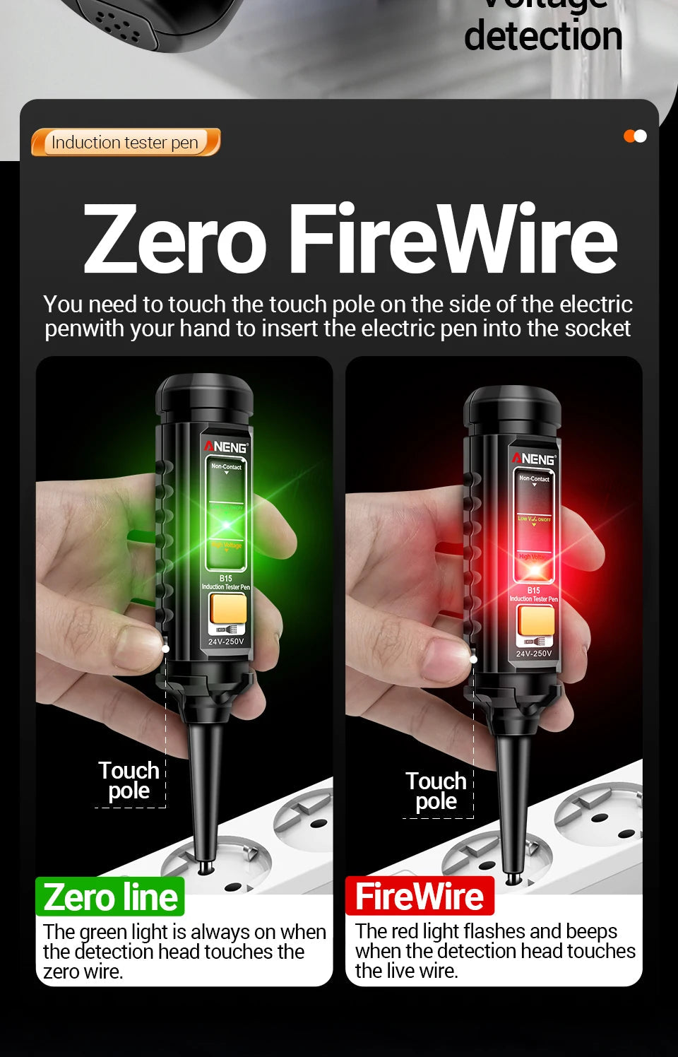 ANENG B15 Induction Teste Pen Highlight Color Light Professional AC Voltage Detection Electrician Screwdriver Testing Tools 