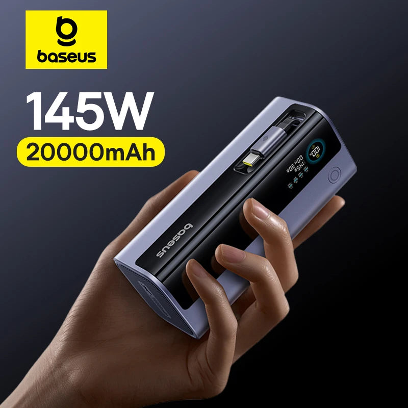 145W Snellader Powerbank 20000mAh met Uittrekbare USB-C Kabel