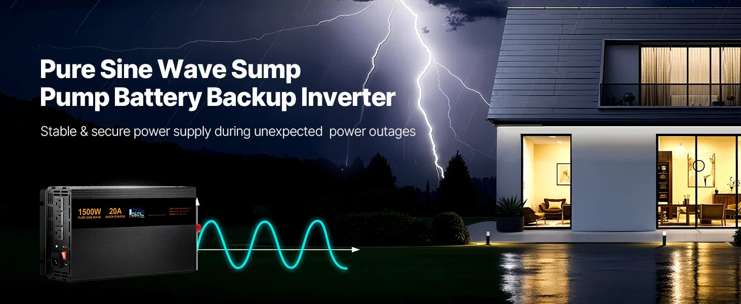 Sump Pump Battery Backup System 1500W / 3000W Auto Switch