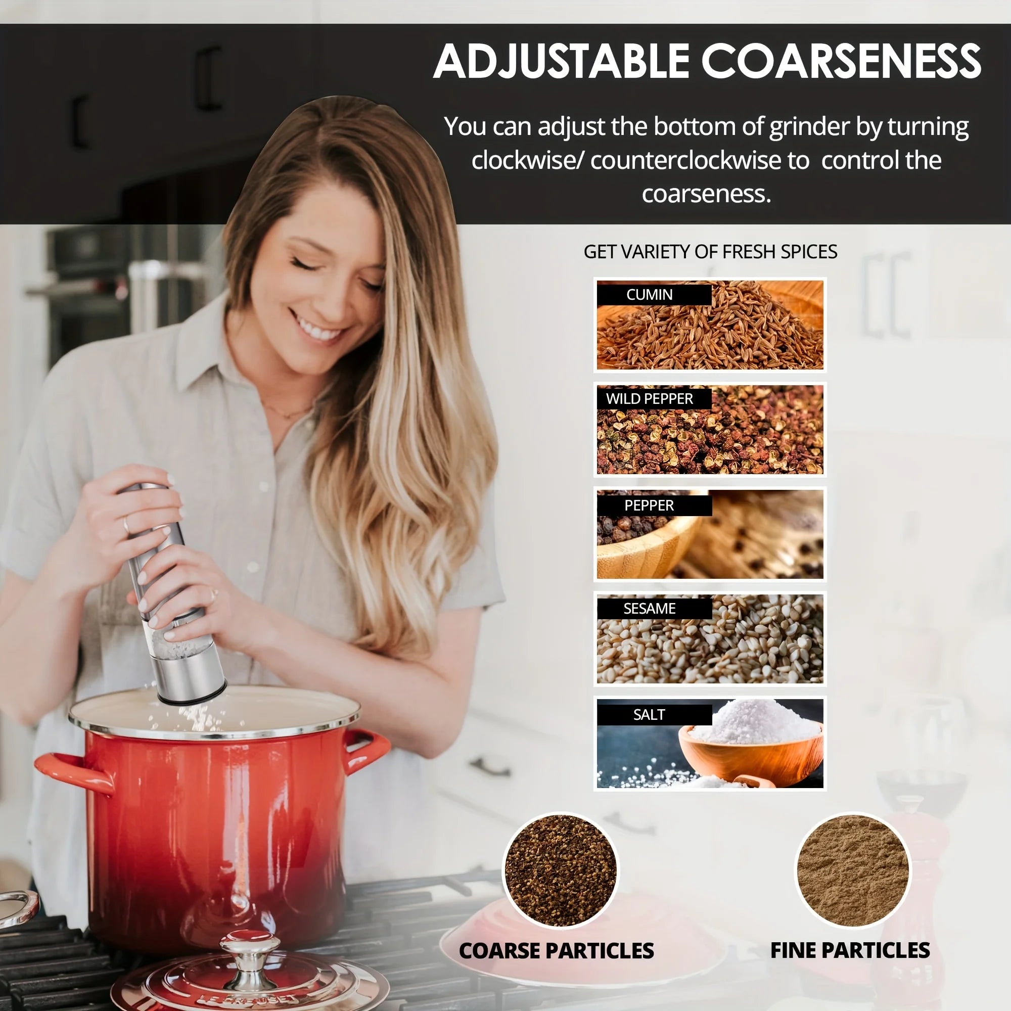 Electric Salt Pepper Grinder Set One Handed Operation Stainless Steel Spice Mill With Light Automatic Pepper Grinde for Kitchen 