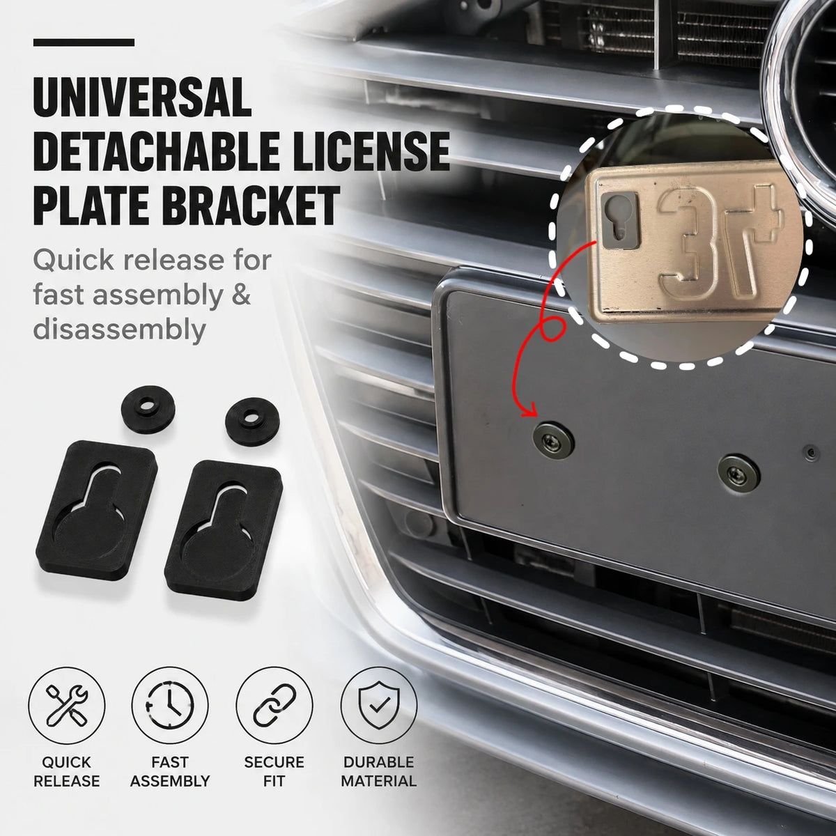 Universal Detachable License Plate Bracket Plastic Material Auto Exterior Accessory Quick Release For Fast Assembly&Disassembly