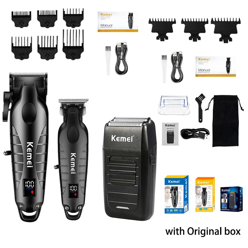 Kemei Hair Clipper Kit for Men, Electric Shaver, Hair Trimmer, Professional Cutting Machine, KM-2290, KM-2293, KM-1102 