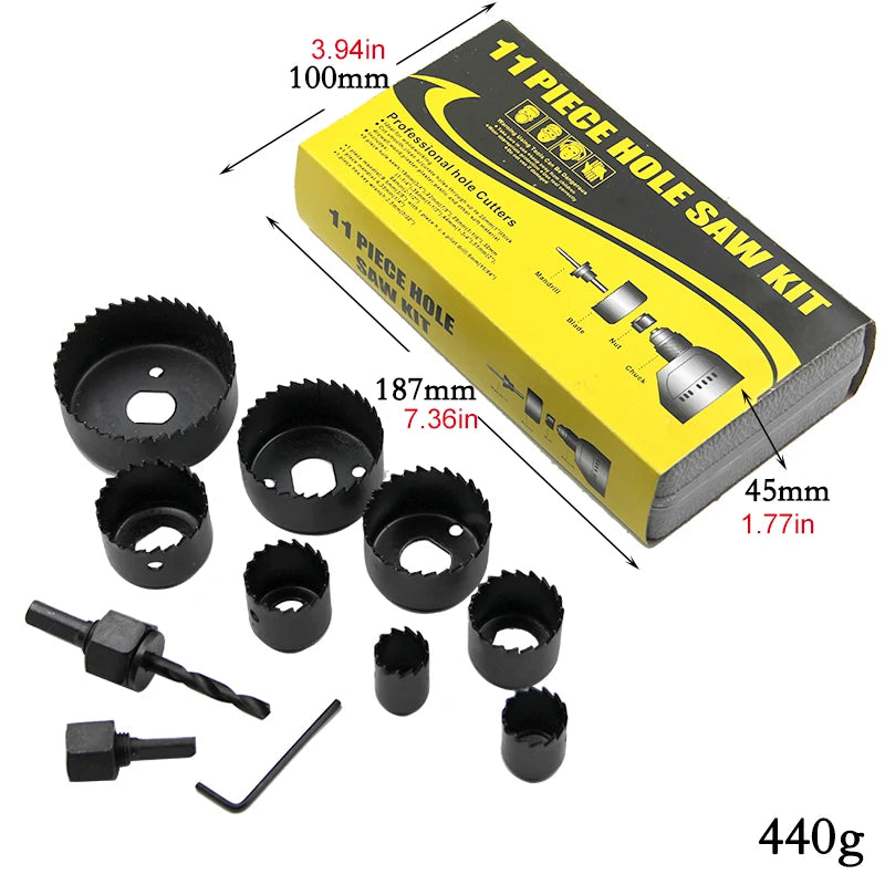 Eleven-Piece Hole Saw Set for Wood and Plasterboard
