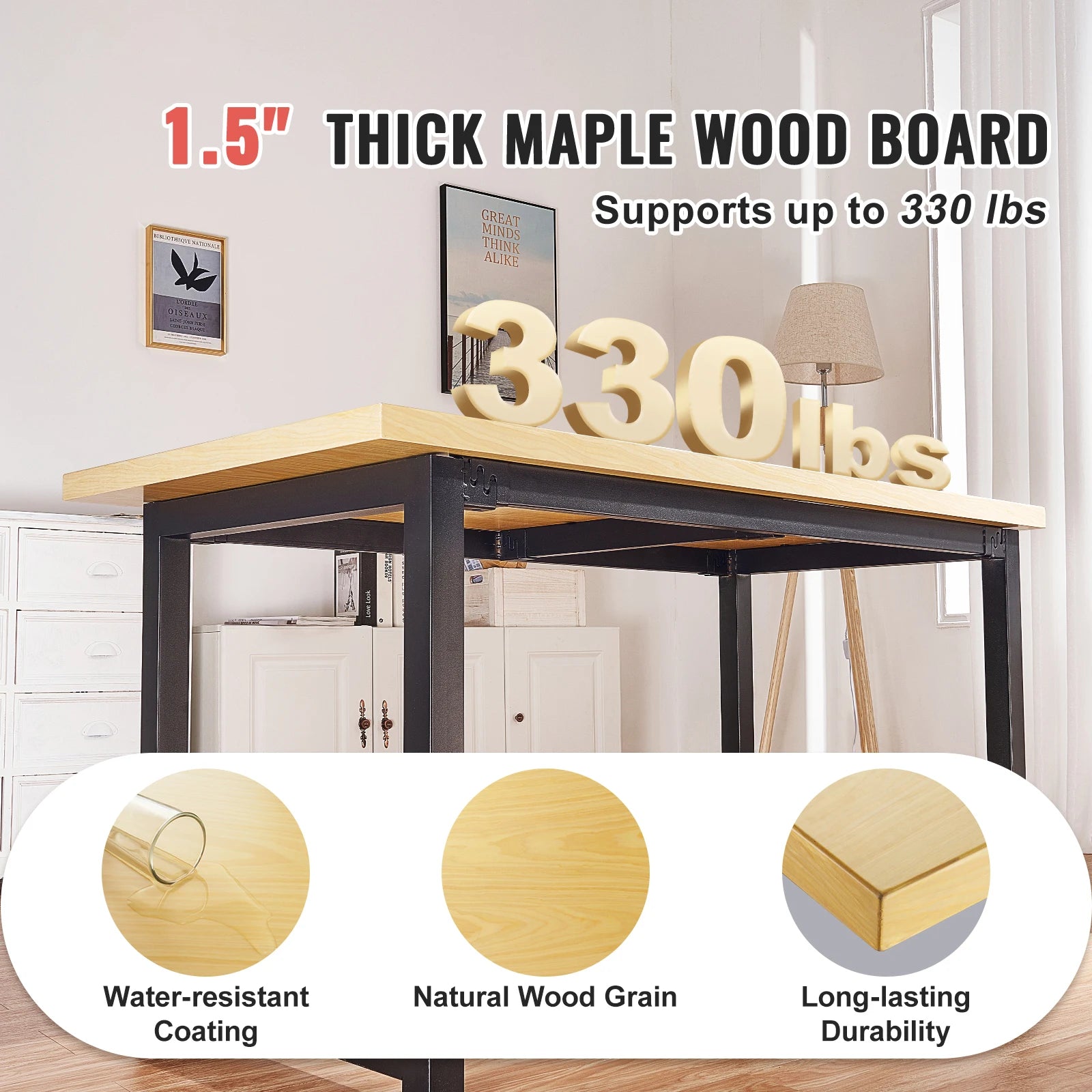 Tablero de Escritorio de Madera Maciza de Arce 1.5" de Grosor Capacidad de 330 lb
