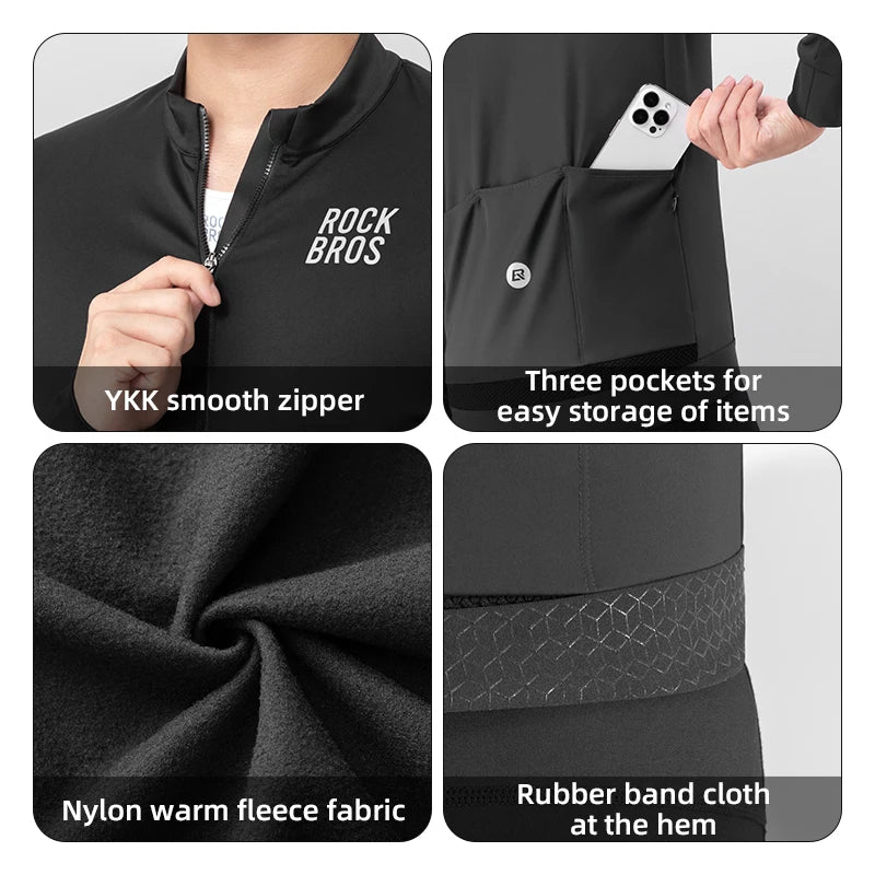 Men’s Thermal Cycling Jersey Windproof Fleece for Cold Weather Riding