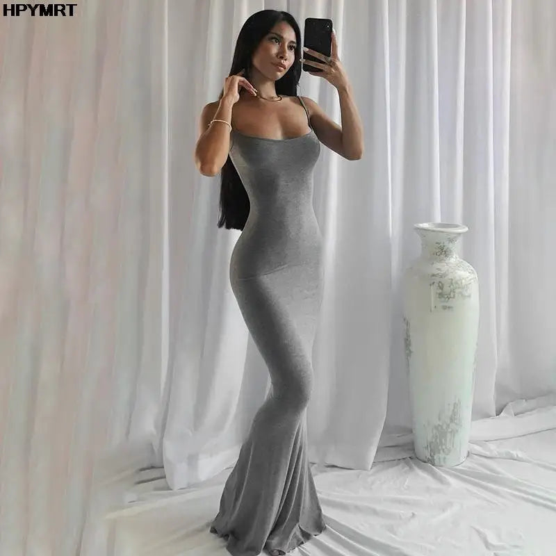 Satin Slip Sleeveless Backless Slim Sexy Maxi Dress 2022 Spring Women Party Y2K Concise Bodycon Elegant Dresses Female Clothing 