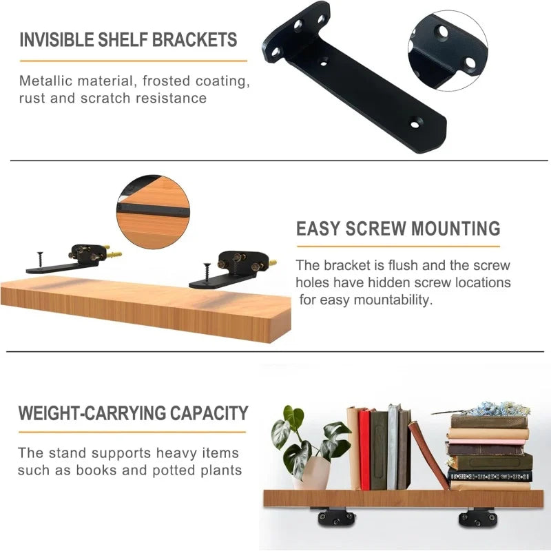 Concealed Shelf Brackets, Black, Pair
