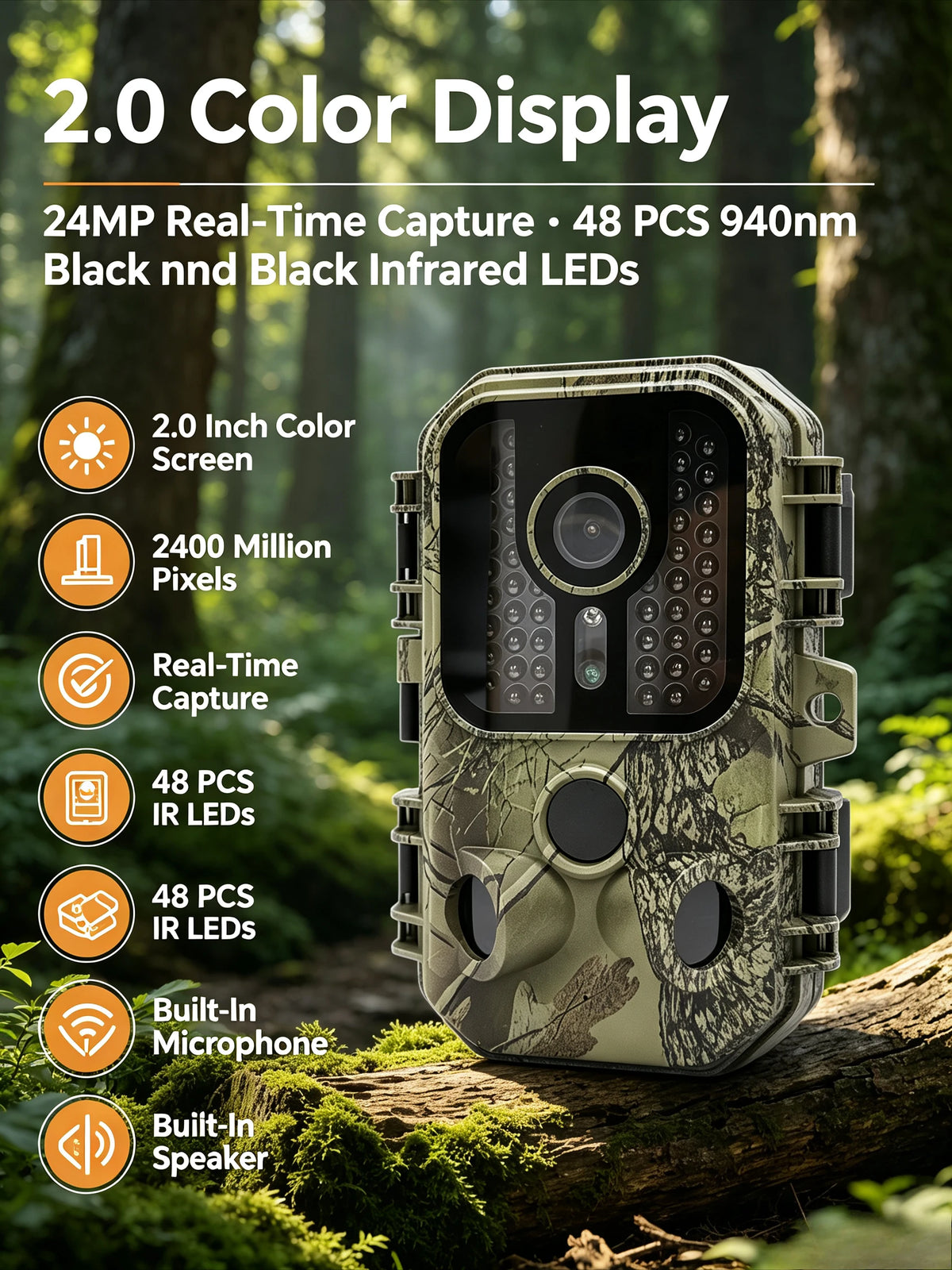 2.5K Hunting Trail Camera 24MP Infrared Night Vision Motion Activated CMOS Sensor Deer Scouting Wildlife Tracking Security