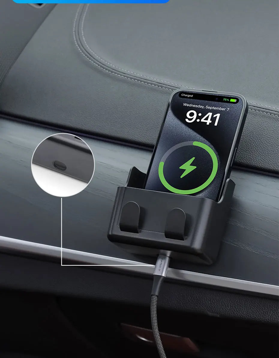 SEAMETAL Adhesive Universal Car Storage Box Multifunctional Dual-Hook Design Reserved Charging Port Car Accessories Interior