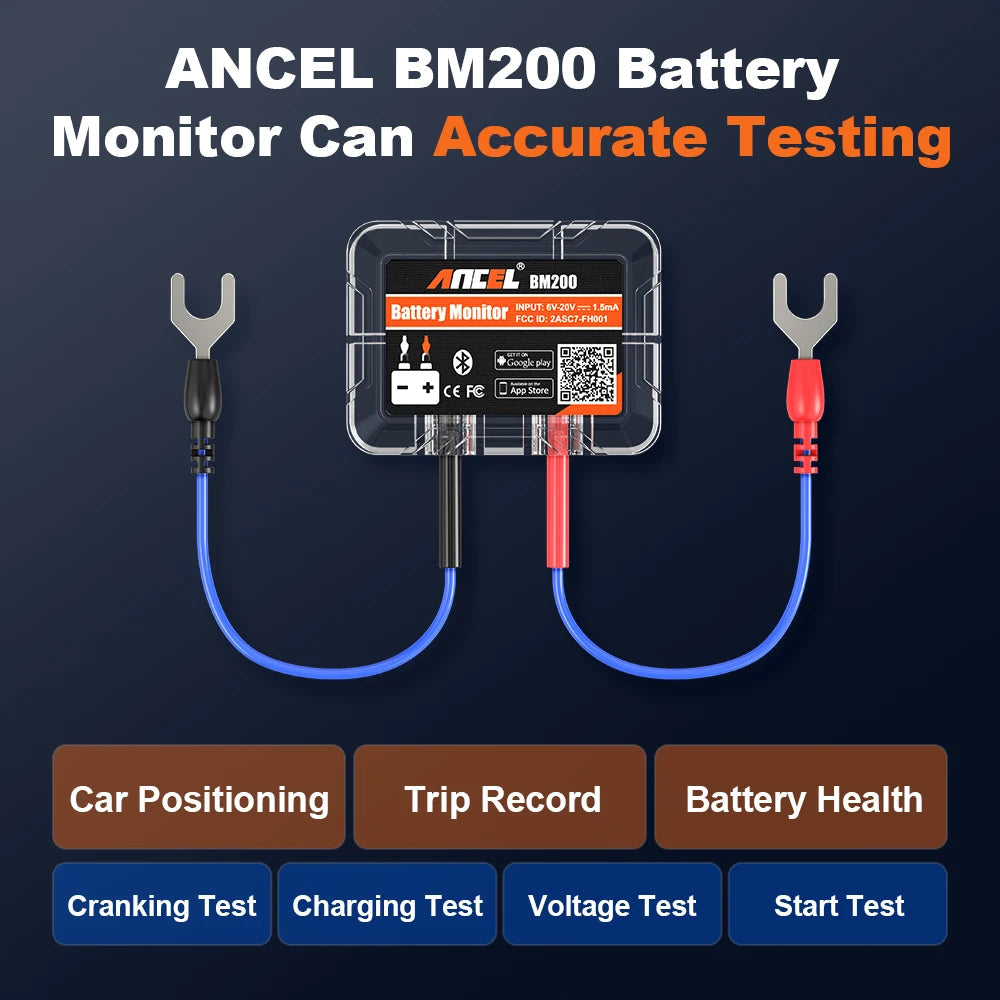 ANCEL BM200 12V Car Battery Monitor 12V Battery Health Monitoring Wireless Bluetooth 4.2 For Android IOS APP Battery Tester Tool 