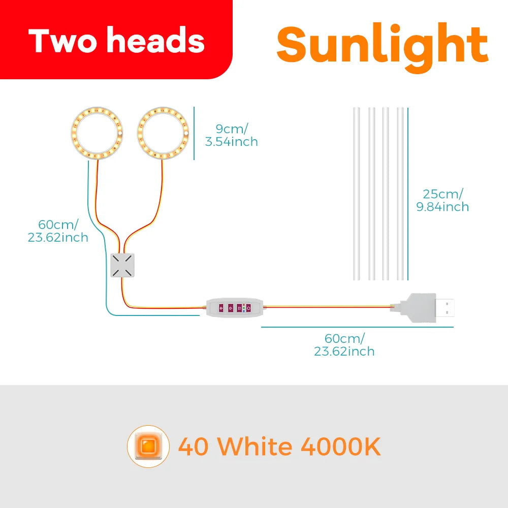 USB Plant Grow Light, One to Four Heads
