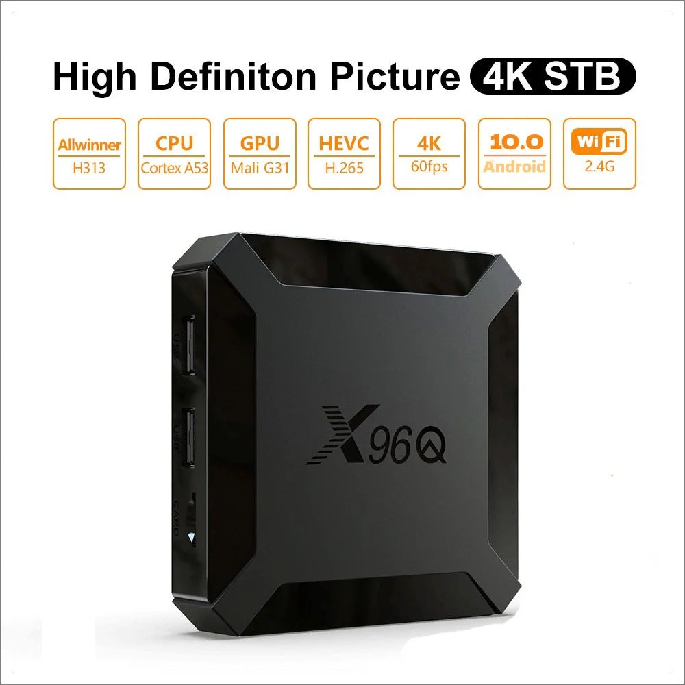 X96Q Android 10.0 TV Box, 2GB DDR3, 16GB EMMC, 4K Ultra HD, Allwinner H313 Quad-Core ARM Cortex-A53, Wi-Fi, Mini Smart Media Player Set-Top Box, with IR Remote Control, Compatible with Various LCD TVs and Older TV Models