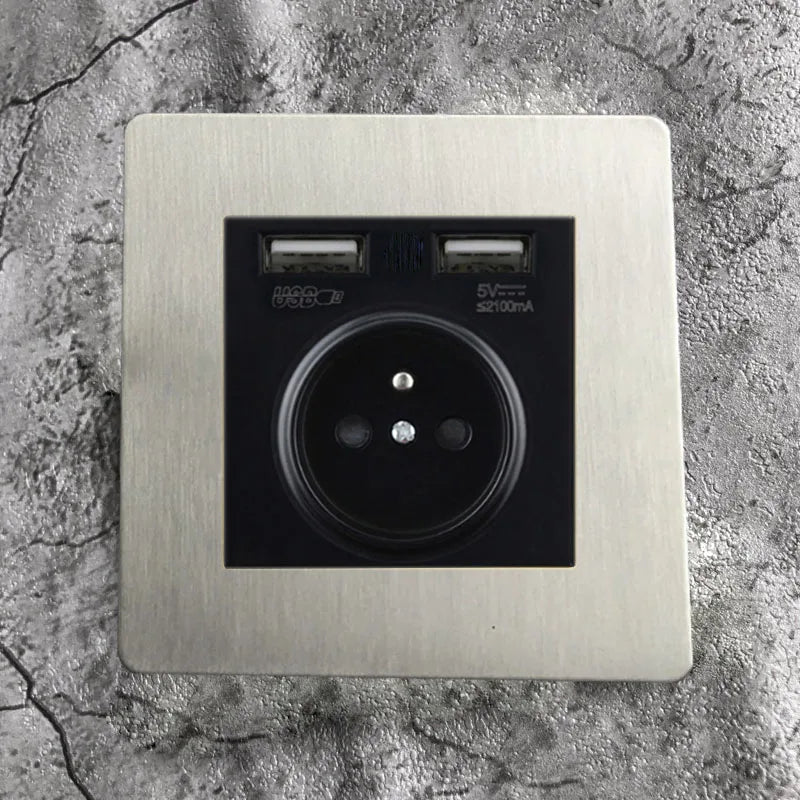 Interruptores de pared, enchufes y accesorios de acero cepillado