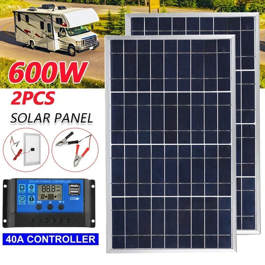 300W/600W Solar Panel Kit Complete 12V Polycrystalline USB Power Portable Outdoor Rechargeable Solar Cell Solar Generator 
