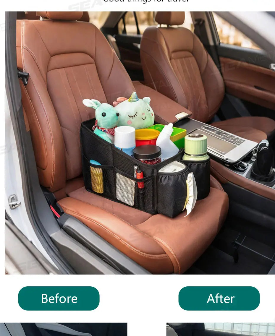 SEAMETAL Foldable Car Seat Organizer Multi-Pocket Large Capacity Storage Bag Universal Cup/Tissue Holder Waterproof Oxford Cloth