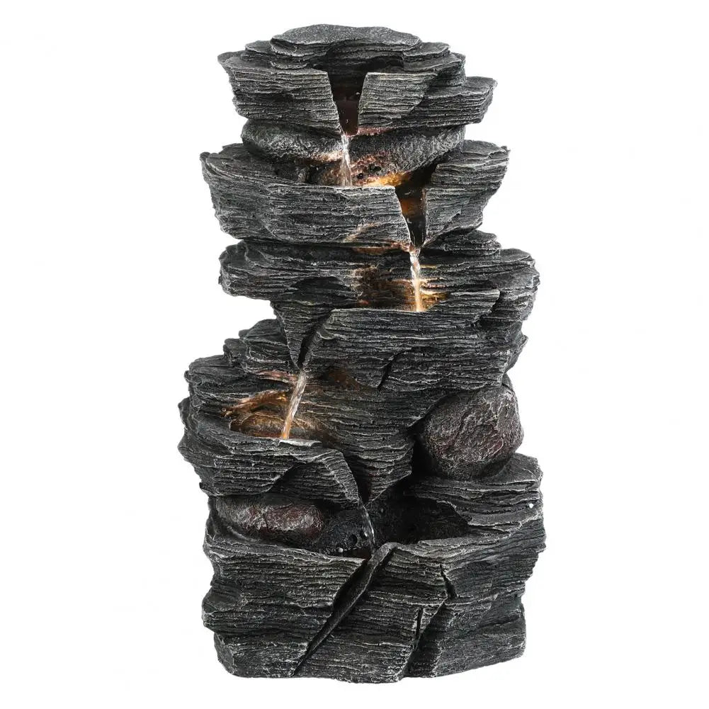 Cascading Rock Water Fountain with Warm LED Light
