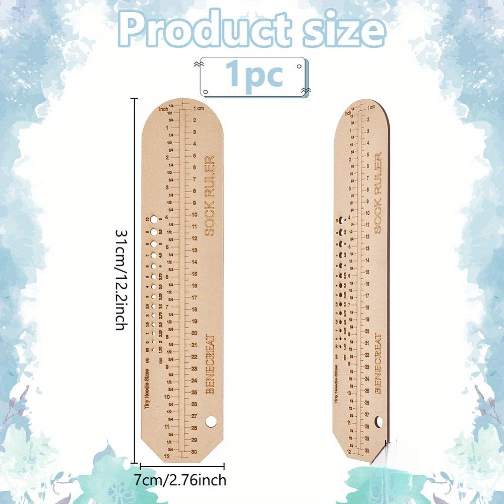 Wooden Sock Knitting Measurement Ruler