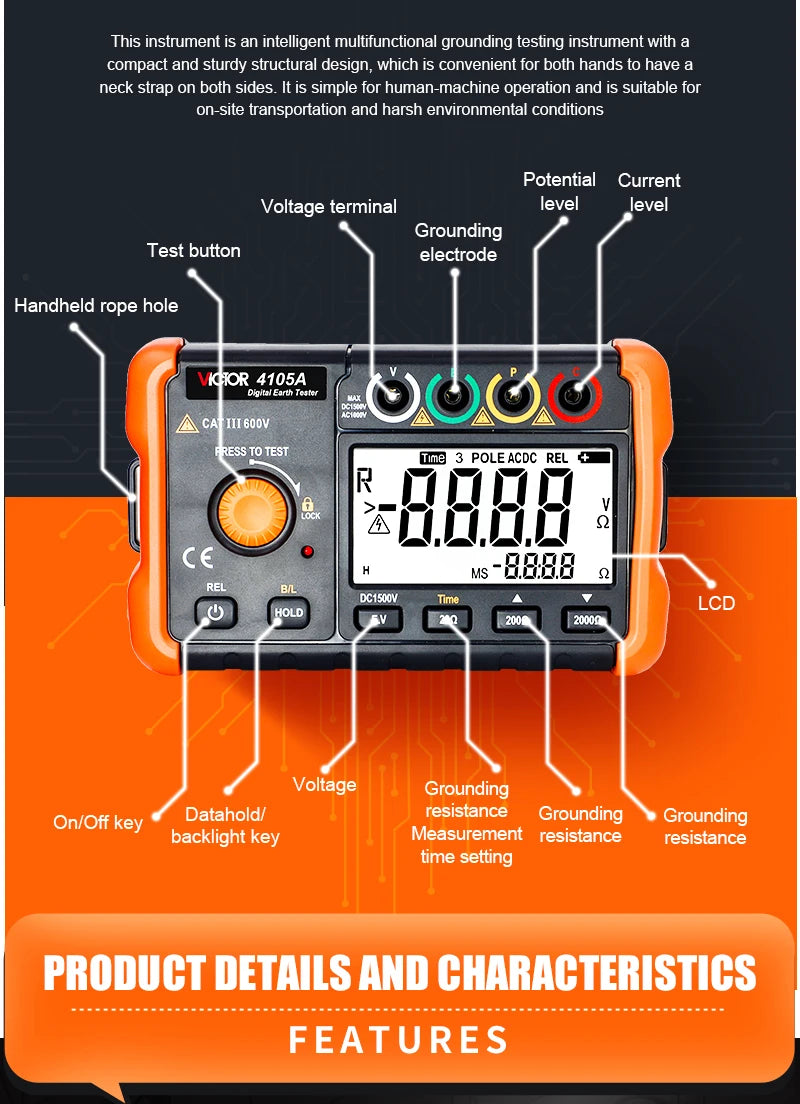 4105A Digitale Aardweerstand Tester