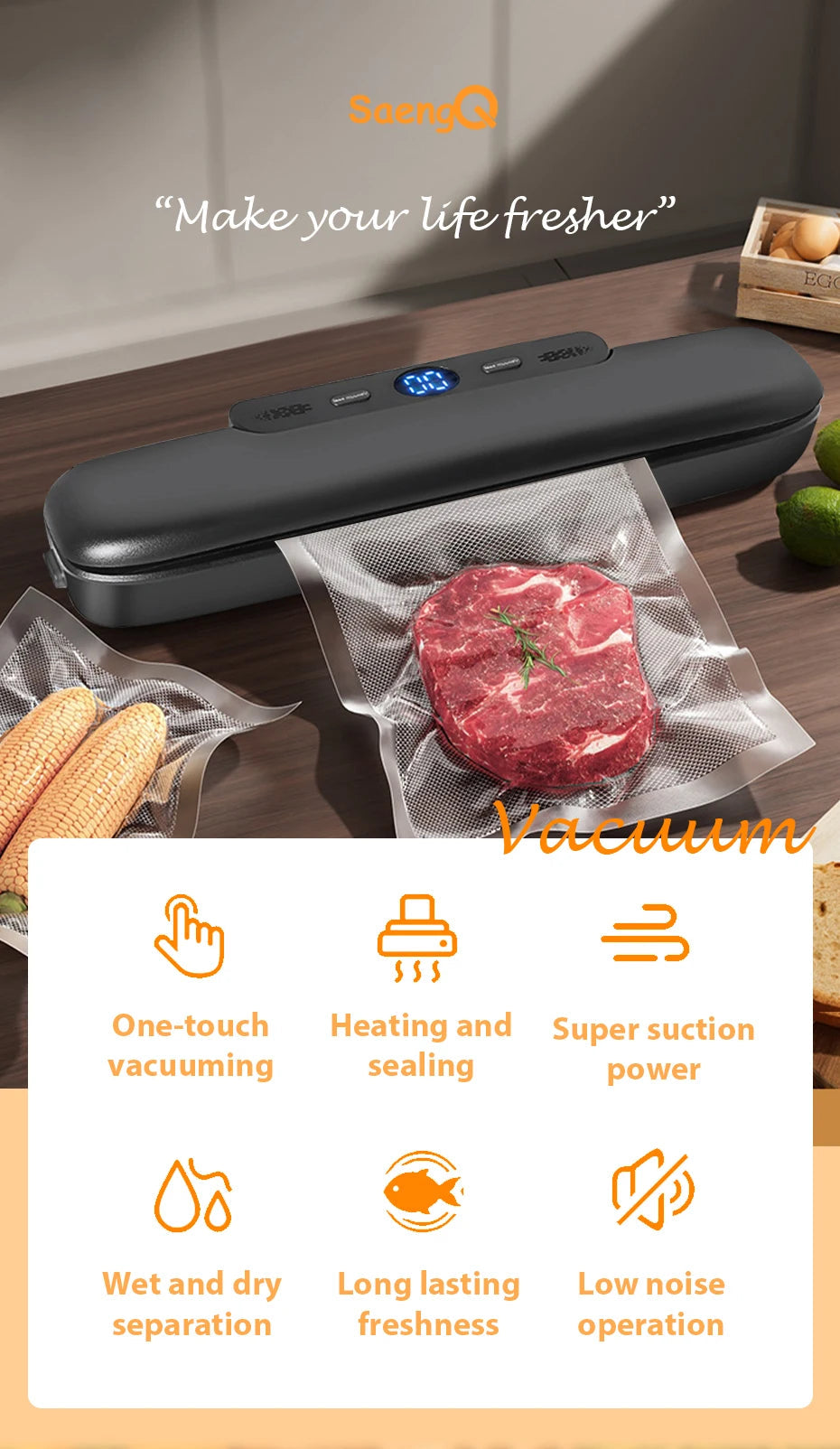 saengQ Vacuum Sealer Packaging Machine Food Vacuum Sealer With Free 10pcs Vacuum bags Household Vacuum Food Sealing 