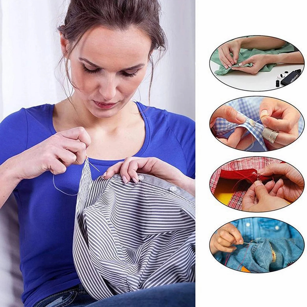 Kit de costura compacto y portátil para principiantes y profesionales, incluye agujas, hilo, tijeras y otros accesorios esenciales