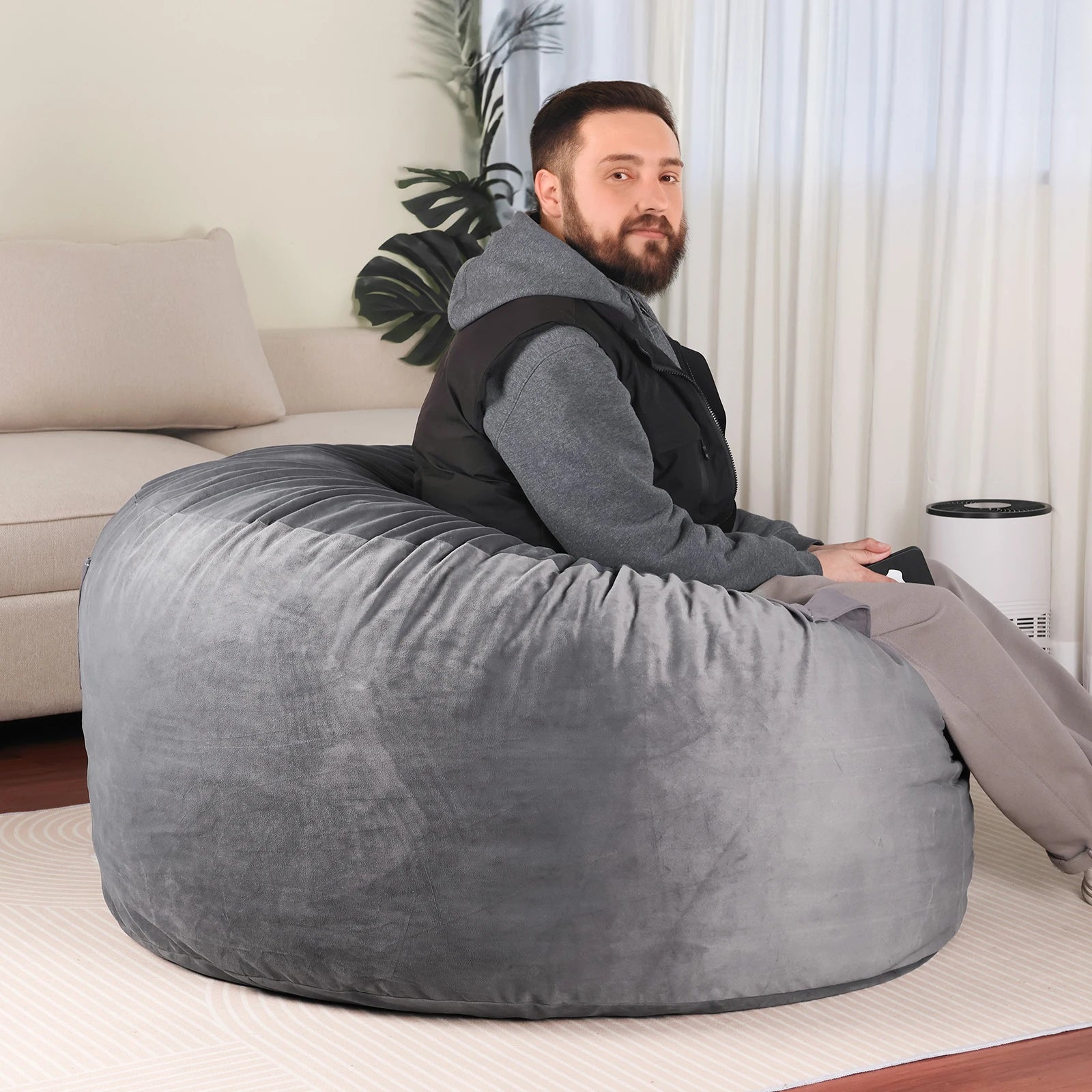 Oversized Foam Bean Bag Chair with Washable Cover & Pocket