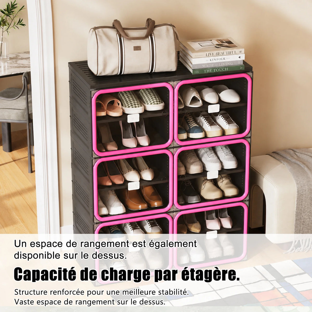 Νarrow Shoe Cabinet Folding Shoe Cabinet With Magnetic Door, Shoe Rack With 6 Doors And 12 Compartments, Shoe Cabinet, For 24 Pairs Of Shoes, 85 X 34 X 108 cm, Plastic Storage Cabinet, For Living Room, Bedroom, Hallway