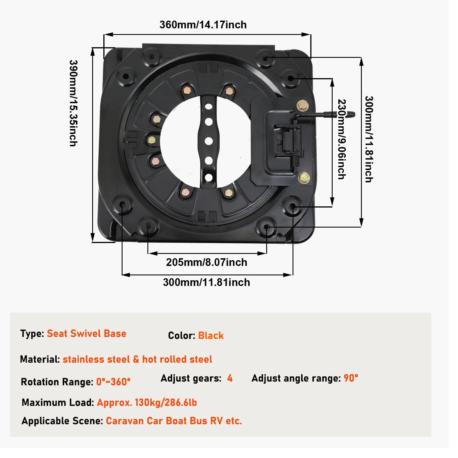 Seat Swivel Base 360 Degree Rotating Motorhome Seat Swivel Turntable 130 KG Load for Campervan Chassis Modification
