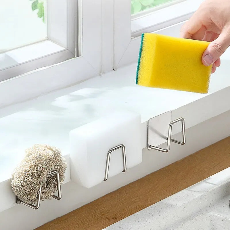 Kitchen 304Stainless Steel Sink Shelf Sponges Storage Holde Adhesive Drain Drying Rack Wall Hooks Storage Organizer Accessories 