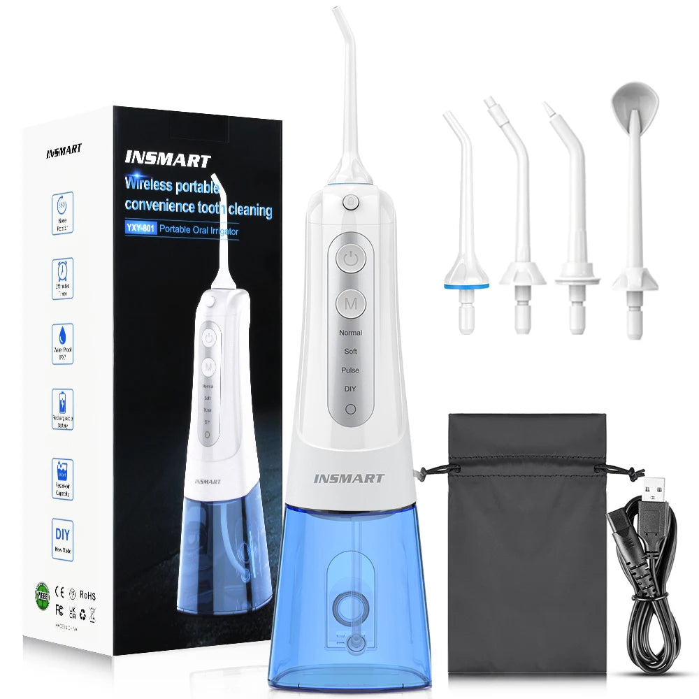 INSMART Oral Irrigator Dental Water Flosser Teeth Whitening Waterproof Portable Dental Water Jet Floss 300ML Teeth Cleaner 