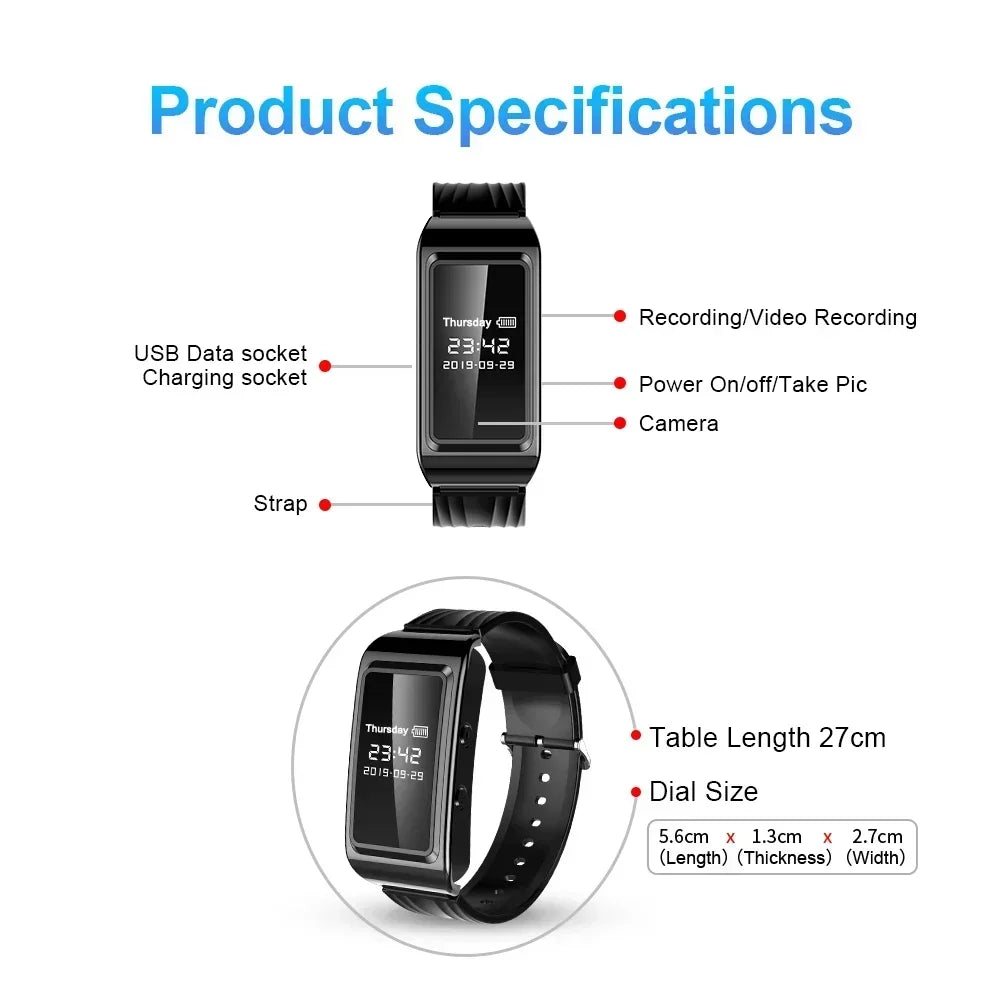 8-64GB Mini Voice Video Recorder 1080P DV Professional Digital Bracelet Dictaphone Portable Home Smart Small Security Camcorder