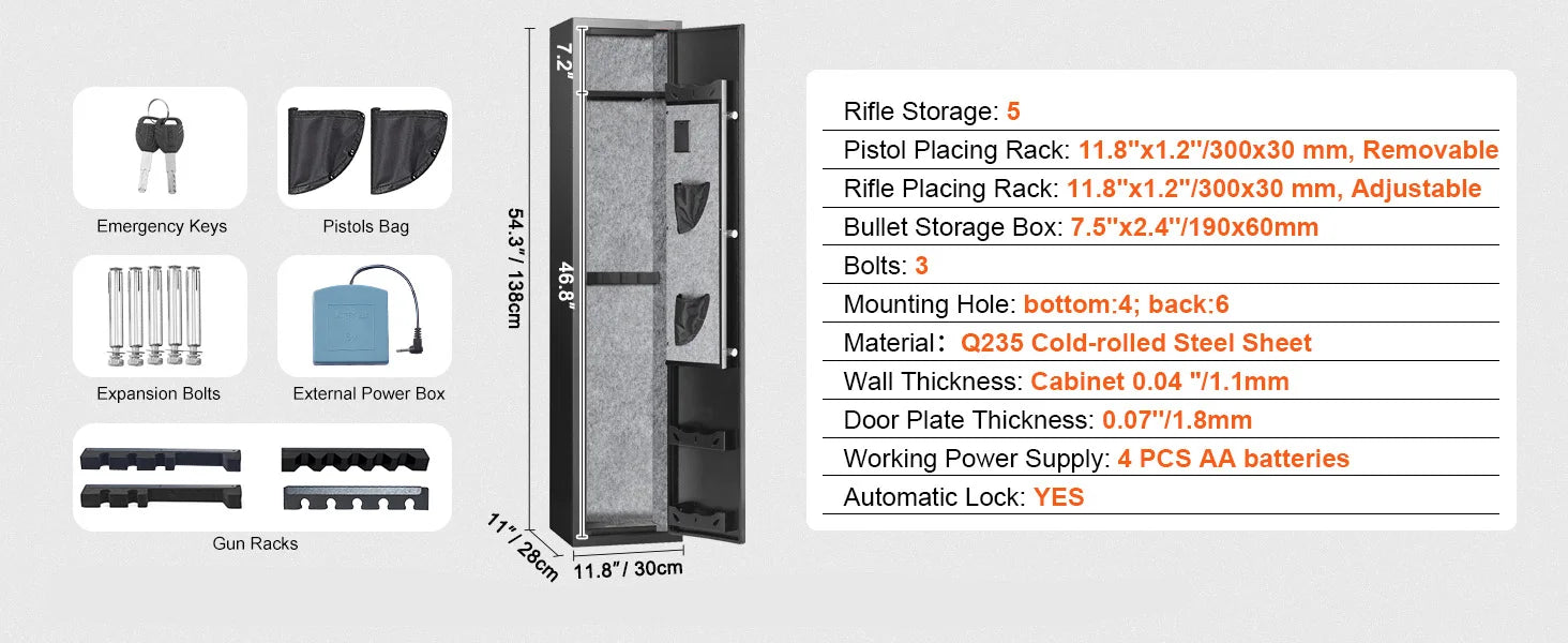 Rifle Gun Safe Cabinet with Digital Keypad or Fingerprint Lock