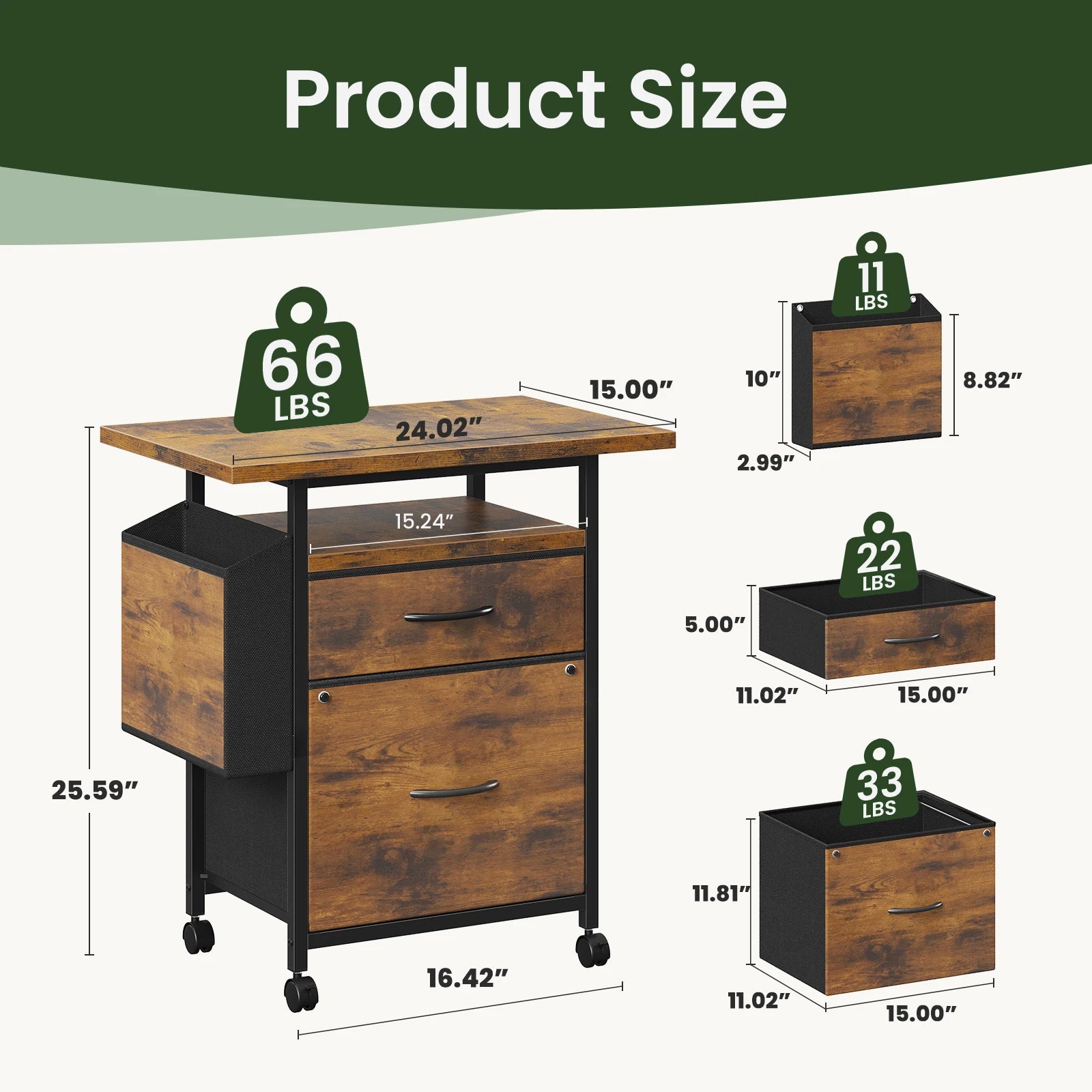 Rolling File Cabinet with Drawers, Printer Stand & Storage Shelf