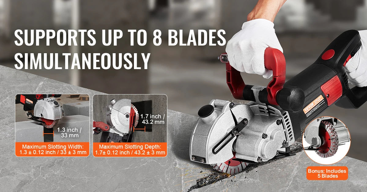 SucceBuy Max 4800W Wall Chaser Concrete Cutter Electric Laser Aiming Groove Slotting Machine 125mm Circular Saw Cutting Tool 