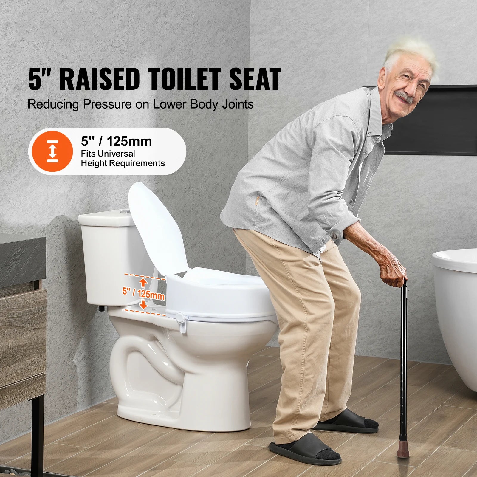 5 tuuman korotettu WC-istuin lukitusjärjestelmällä, 136 kg kantavuus