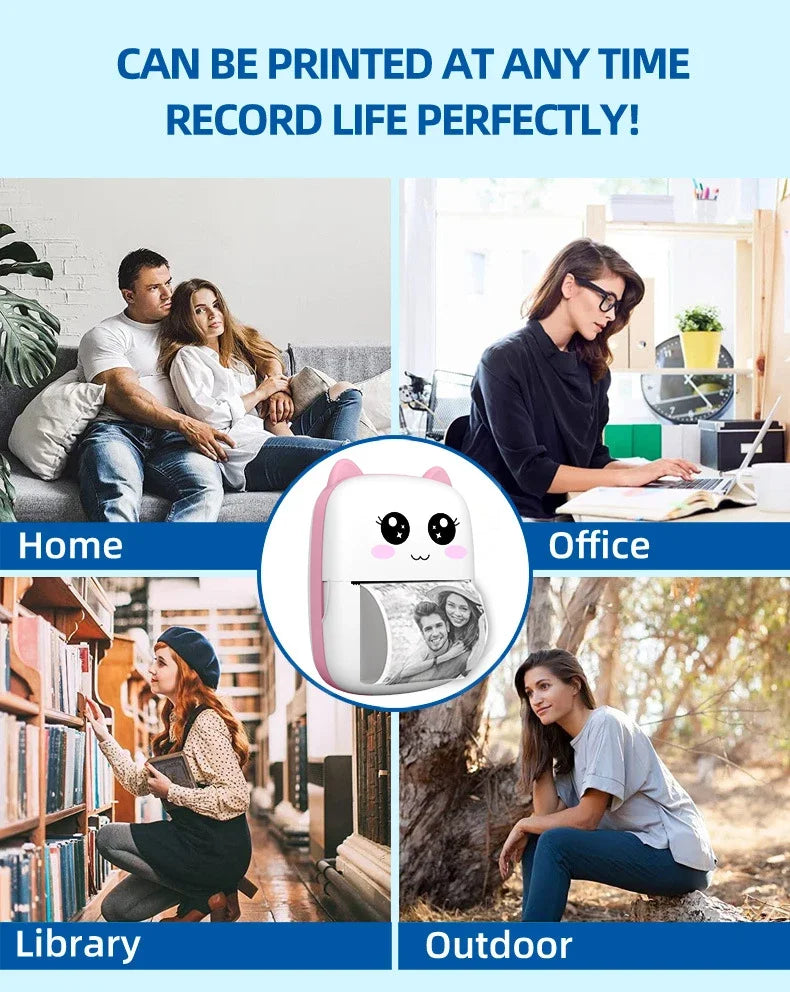 Portable thermal printer mini cat print photo pocket thermal label printer 58mm printing wireless Bluetooth Android iOS printers 
