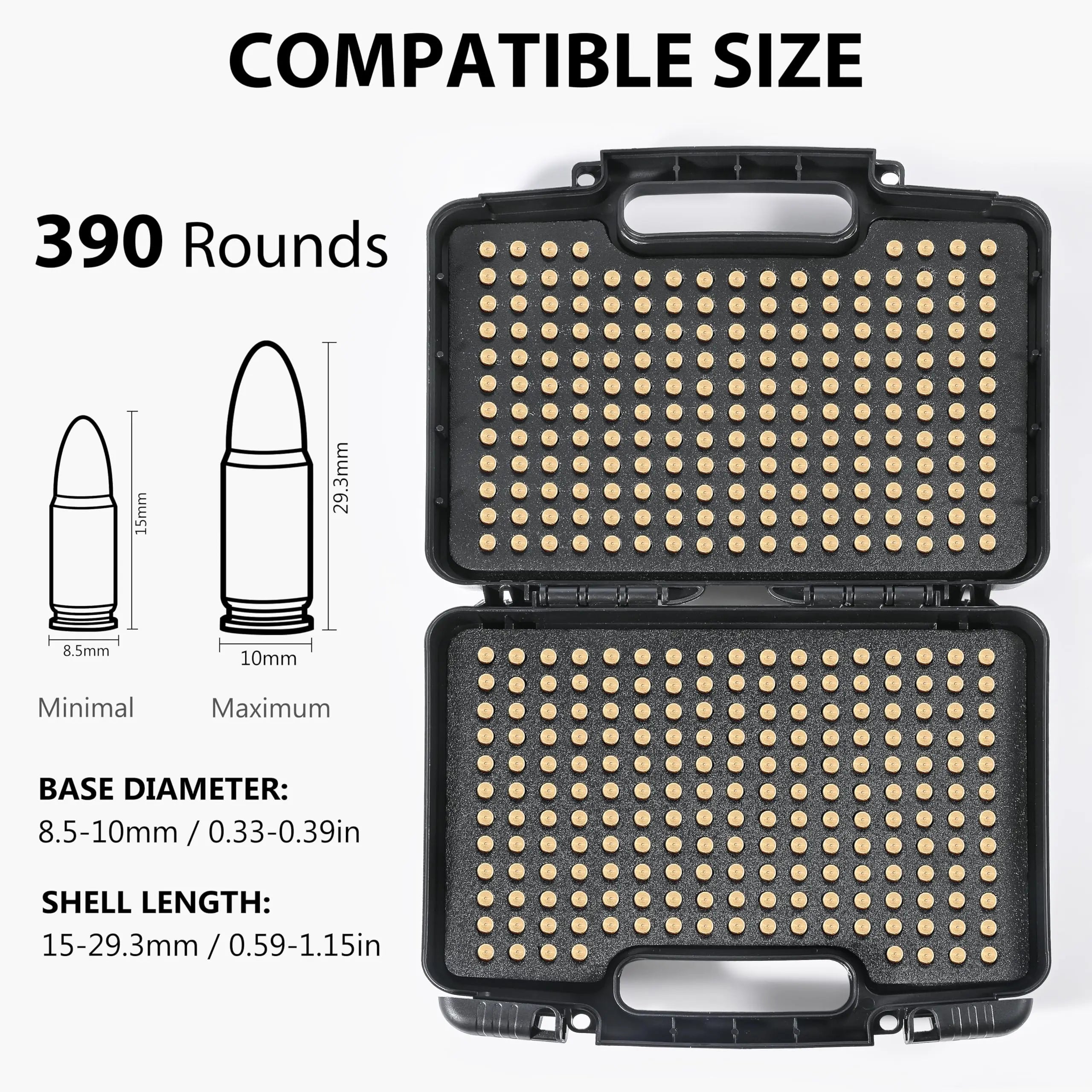 390Round 9mm Ammo Storage Case Travel Safe/Mil Spec/Waterproof Ammo Box-for 9x19mm Parabellum/9mm Luger 380ACP/ 38 S&W,W, 356 TS