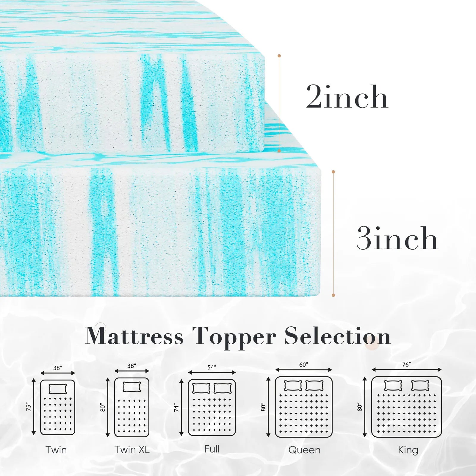 Colchón de espuma viscoelástica con gel para cama tamaño completo, 2–3 pulgadas, confort refrescante