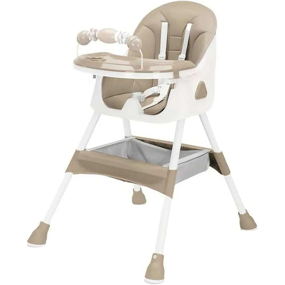 Foldable Baby High Chair with Tray and Toy Rack